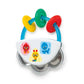 Baby tambourine rattle with clear jingles, blue handle, multicolor ring buttons