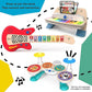 Connected touch piano toy with colorful keys and blue center button on wooden stand