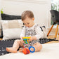 Sensory play toy with hanging ring and soft fabric animal shapes on mat