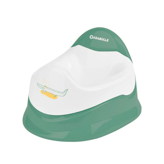 Training potty with removable bowl, green and white, rounded seat with BADABULLE logo
