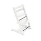 High chair in white wood with two-tier seat and arched backrest