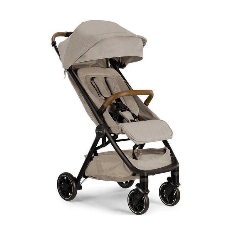 Hazelwood TRVL compact stroller with canopy and tray in beige fabric