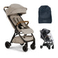 Hazelwood TRVL compact stroller with canopy and seat, plus navy storage bag