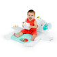 Baby on activity mat with polar bear shape, teal tummy pad, and hanging teether