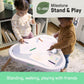 Infant stand-and-play table with toys, toddler using the tabletop