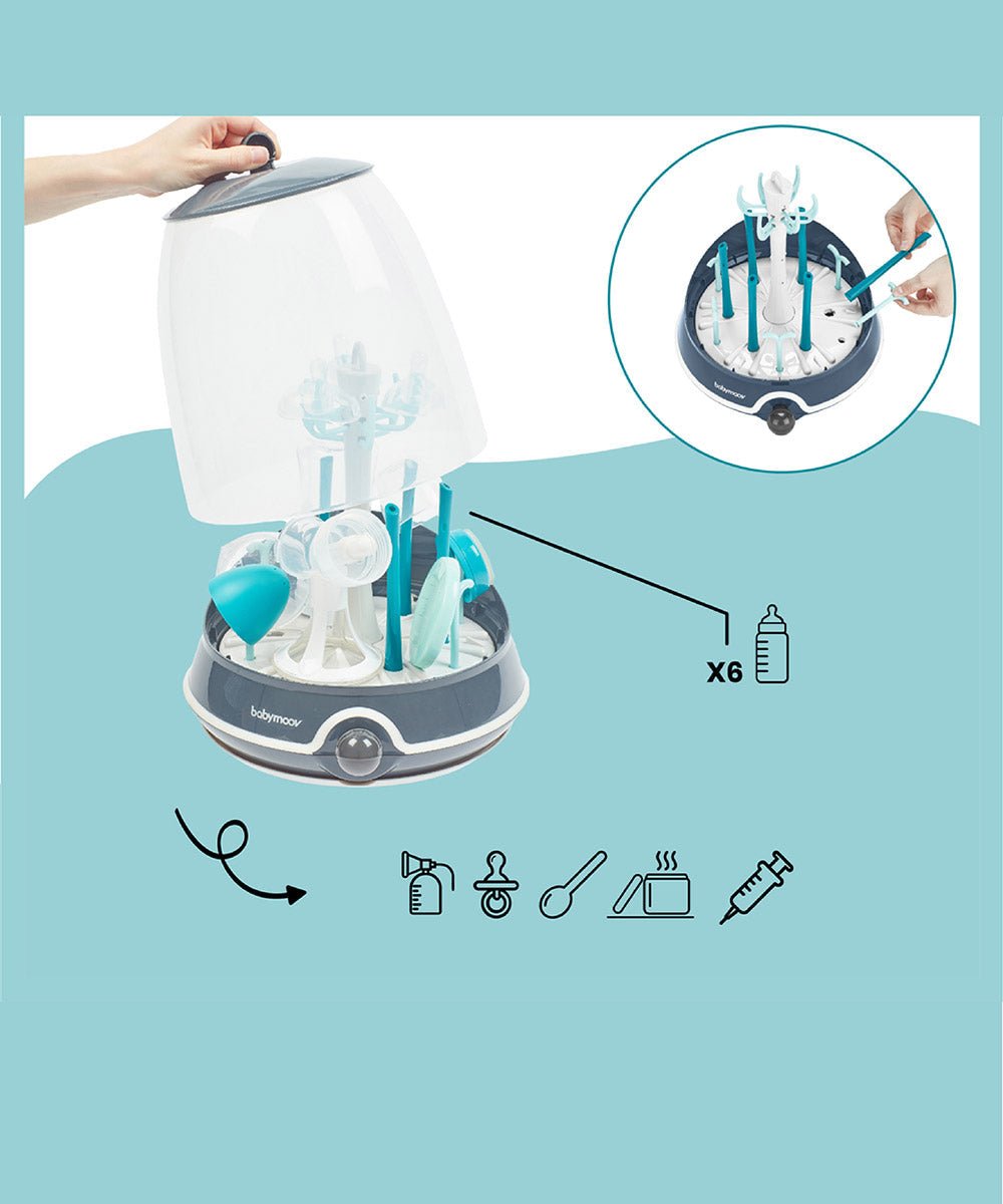 Baby bottle sterilizer with included accessories, multiple tool attachments