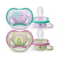 Orthodontic baby pacifiers set, mint and purple silicone, Size 1