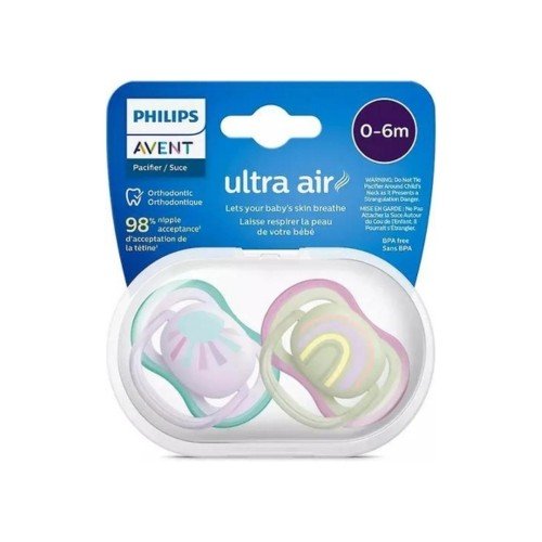 Philips Avent Ultra Air pacifier twin pack, orthodontic silicone, Size 1, 0–6m