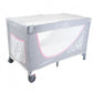 Universal mosquito net for crib, gray mesh with pink trim and side panels