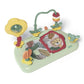 Light green baby play tray with animal panel and colorful toy attachments