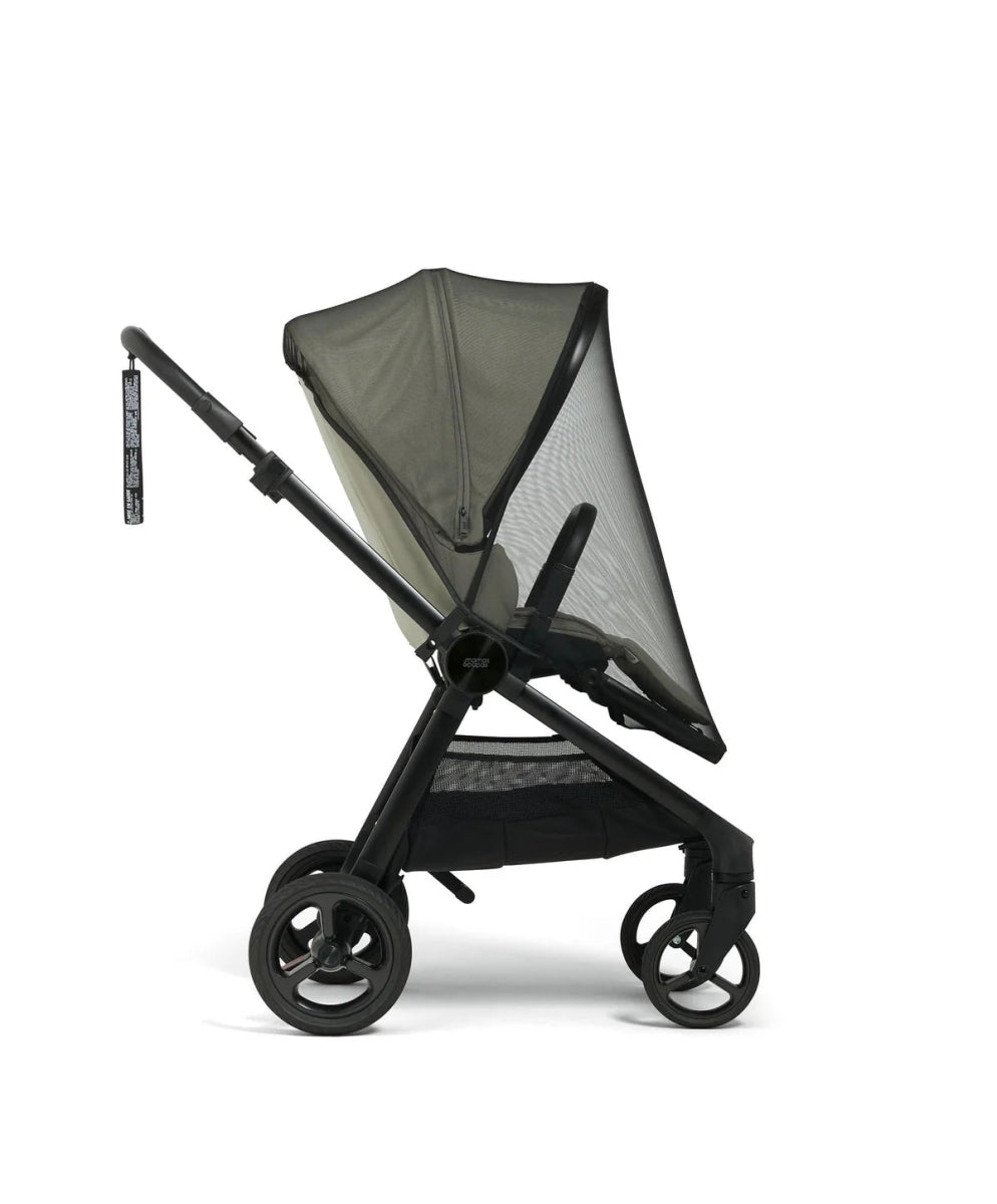 Vardo pushchair in olive fabric with black wheels and crossbar handle