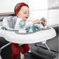 2-in-1 baby walker with beige tray, gray frame, child seated
