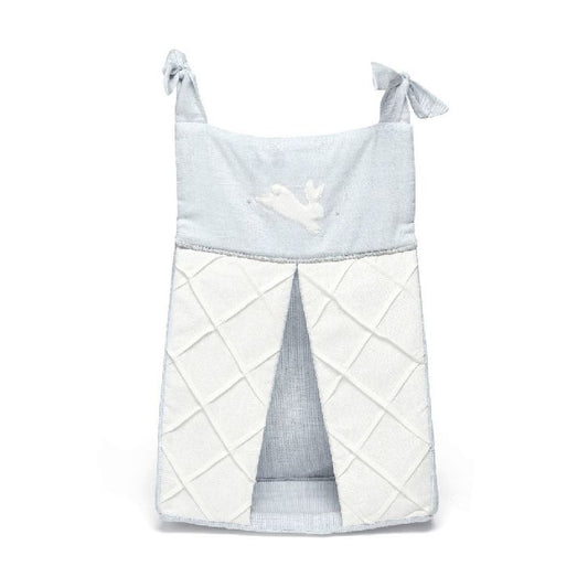 Blue nappy stacker with bow ties and illustrated tree on front