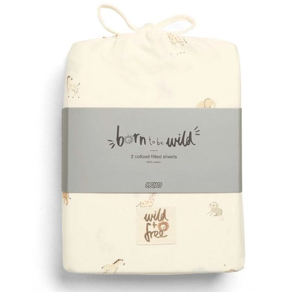Cream fitted cotbed sheet set with small woodland animal print, 2 pack