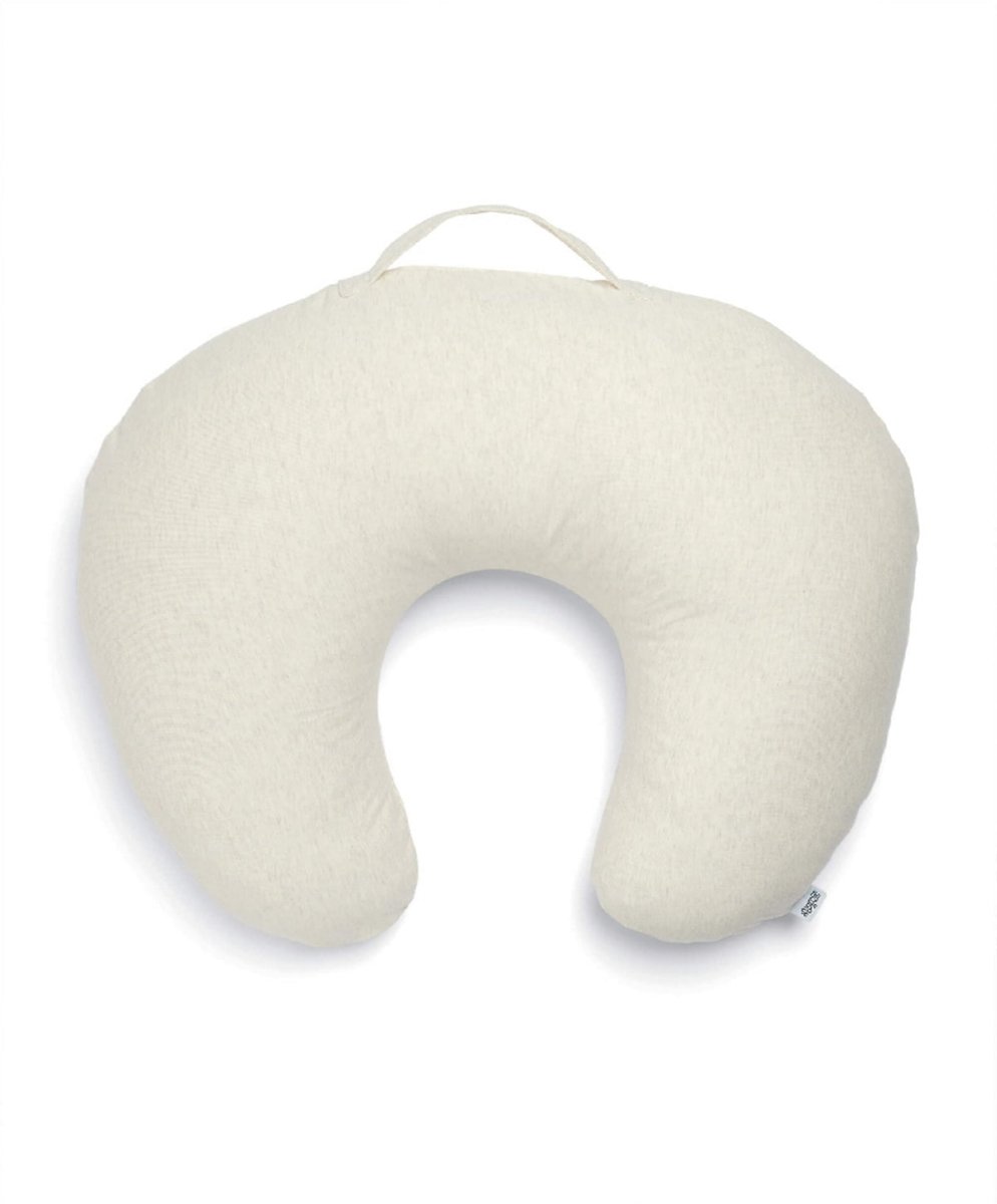 U-shaped nursing pillow in oatmeal marl fabric with carrying handle loop