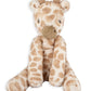 Small plush giraffe toy with upright ears and brown-spotted body, front view