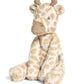 Plush giraffe soft toy in seated pose, beige and cream with embroidered eyes.