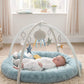 Blue baby play mat with arched activity arch and hanging sea animal toys