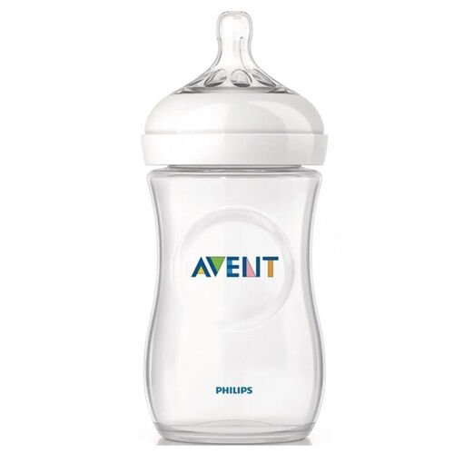 Avent 250 ml baby bottle with clear plastic body, silicone nipple and cap
