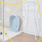 Light blue baby bath tub with white folding stand