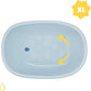 Light blue oval baby bath tub basin with whale pattern and XL size badge