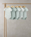 Set of 5 whale short-sleeve bodysuits in white, mint, and striped mint