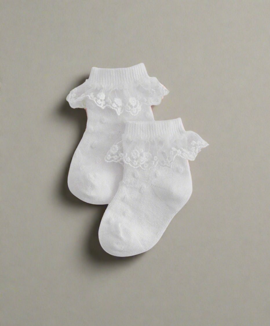 White frill socks (2-pack) with lace-like cuffs