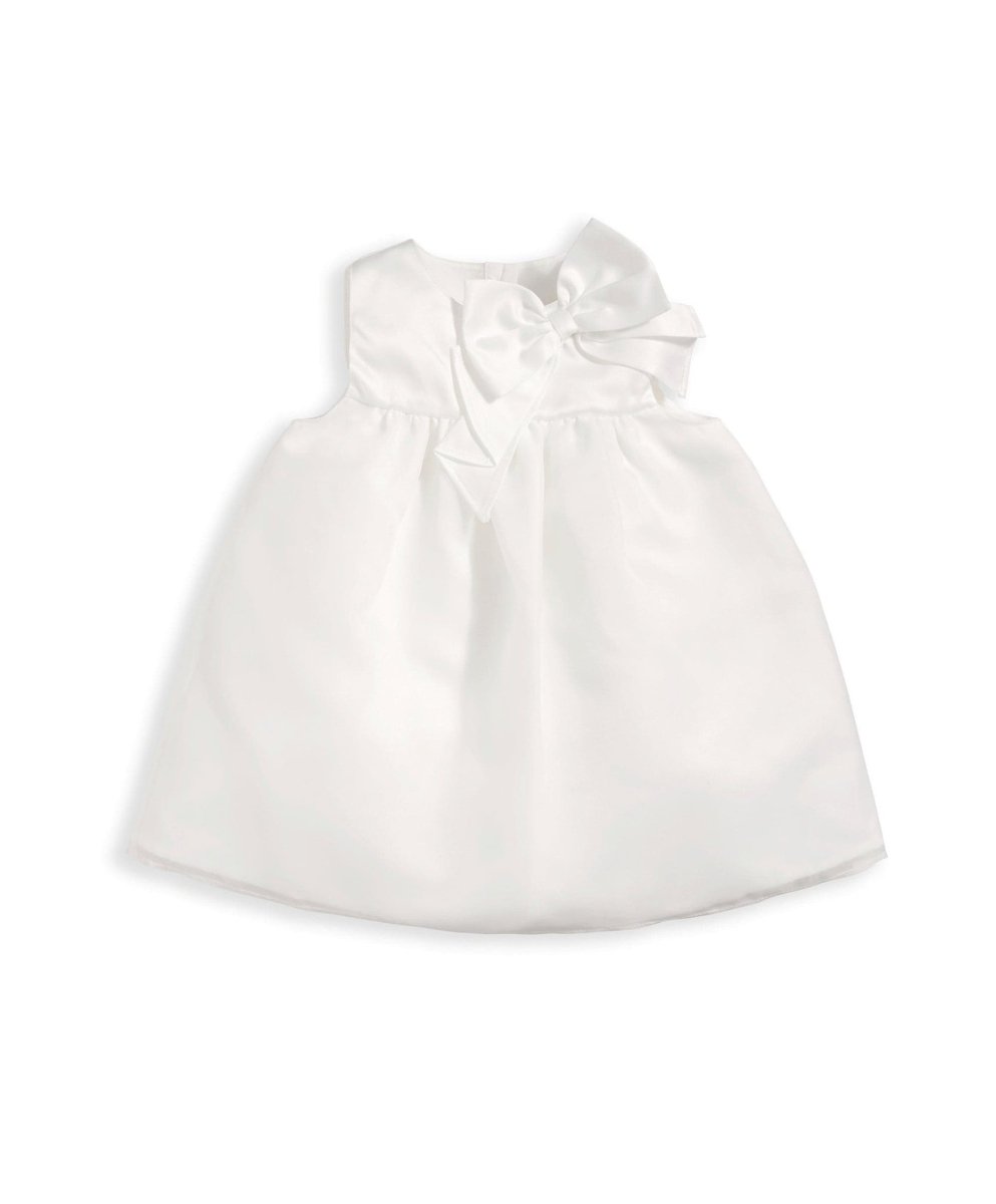 White organza bow dress, sleeveless with neck bow and gathered A-line skirt