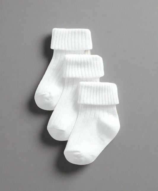 Pack of 3 white ribbed socks with crew cuffs and cushioned heels