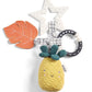 Pineapple teething toy with plush leaf, fabric star and crinkle ring, black-and-white edge