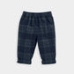Navy plaid pull-on trousers with elastic waistband