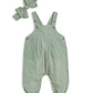 Green woven dungarees, sleeveless bib front with button straps