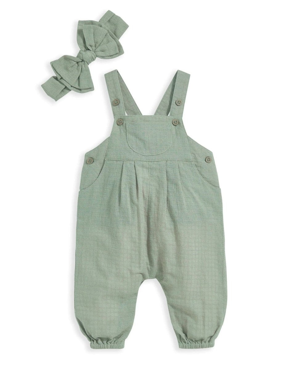 Green woven dungarees, sleeveless bib front with button straps