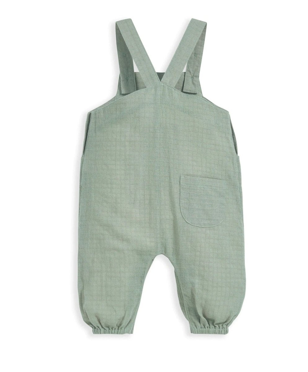 Green woven dungarees, sleeveless bib front with side pocket and straps