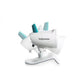 Video baby monitor camera, white stand with teal antenna arms