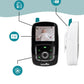 Video baby monitor with parent screen, camera unit, and annotated working range