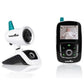 Wireless video baby monitor with white camera unit and black parent monitor screen