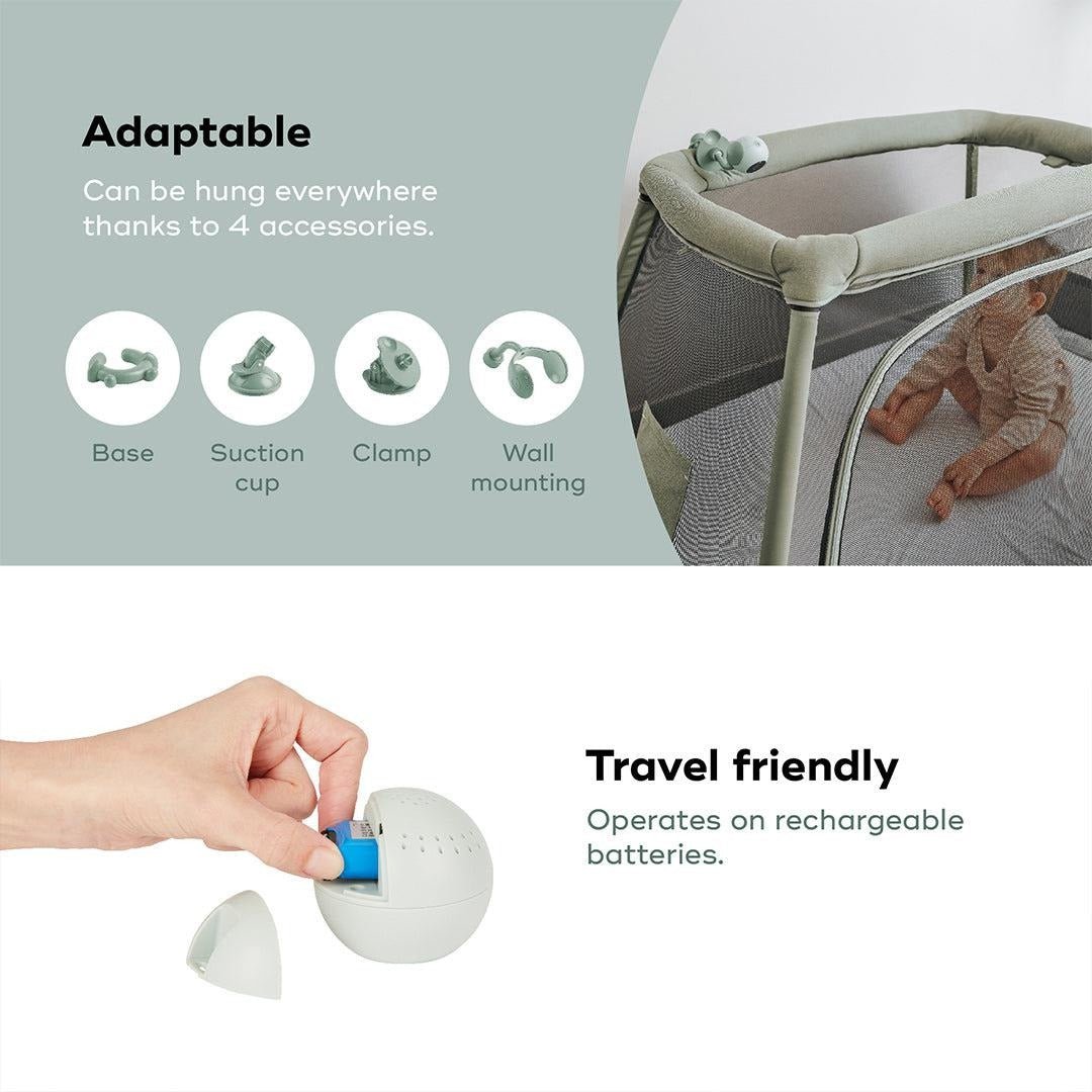 Portable baby monitor with adapter mounts and a compact screen for flexible placement