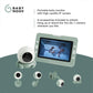 Portable baby monitor with green 5-inch screen and white camera, plus accessory mounts