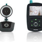 Black baby monitor with teal antenna, front screen and control buttons