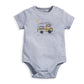 Light blue short-sleeve baby bodysuit, crew neck, snap leg openings, front graphic.