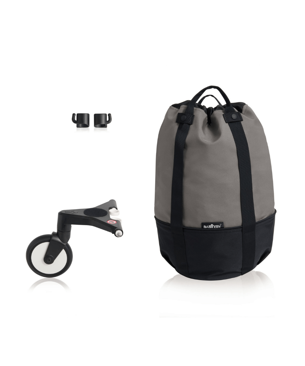Yoyo+ stroller bag in grey and black with drawstring top and side straps