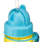 Blue bottle lid with drinking straw, yellow base and side carry loop