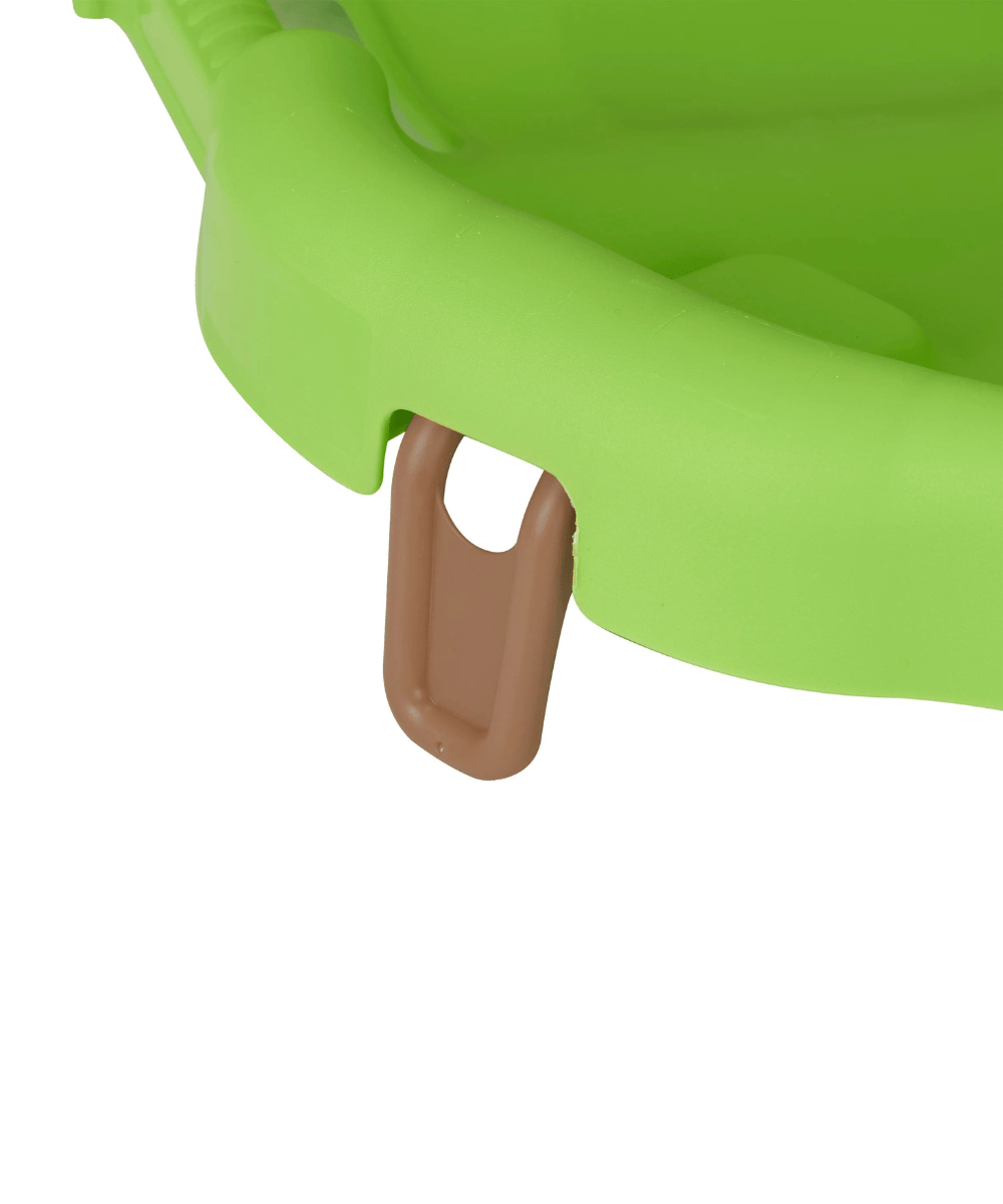 Green bouncing activity saucer leg with brown connector and cutout window