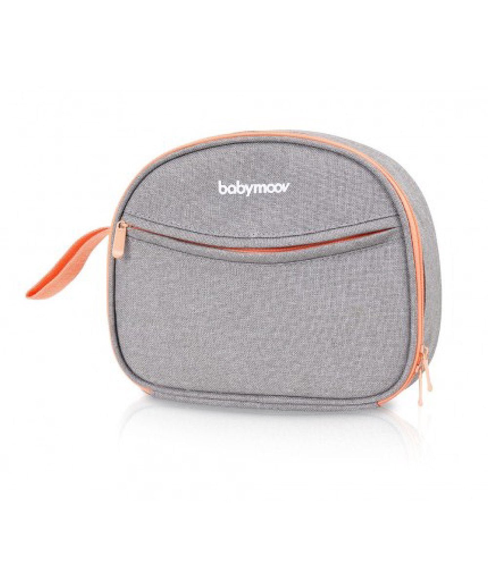 Gray baby grooming kit pouch with orange trim and zipper