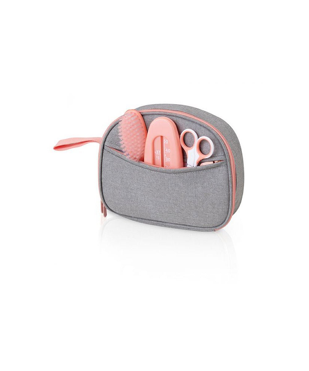 Gray baby grooming kit pouch with open zip and small tools