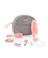 Baby care kit zip pouch set with pink tools and gray pouch with carry loop