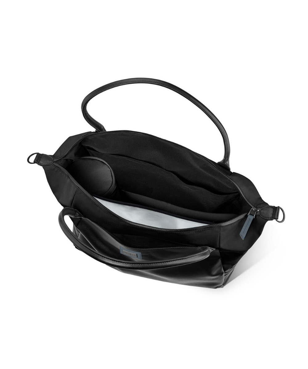 Platinum shopper bag open interior in Black with pocketed lining and inner panel