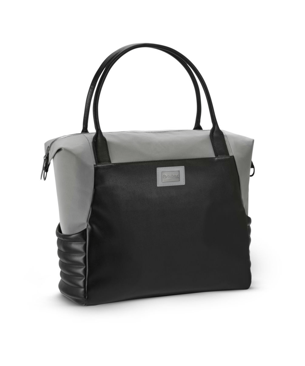 Platinum shopper bag, Soho Grey, front view with center label and ruched sides