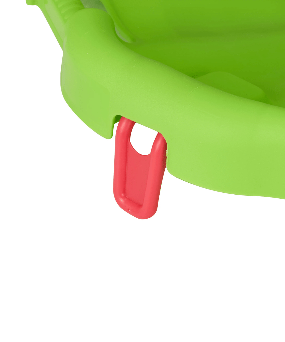 Green activity saucer edge with red dangling handle